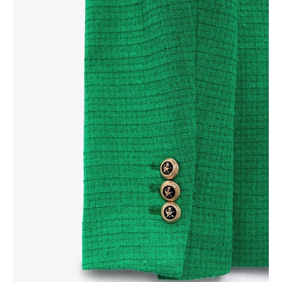 ZARA Balmain Style Textured Blazer Gold Buttons XS Green Blogger’s Favorite - Picture 6 of 7